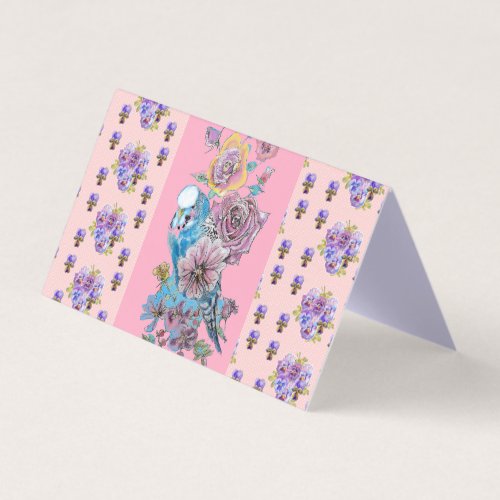 Blue Budgie Bird Pink Rose Love Greetings Card