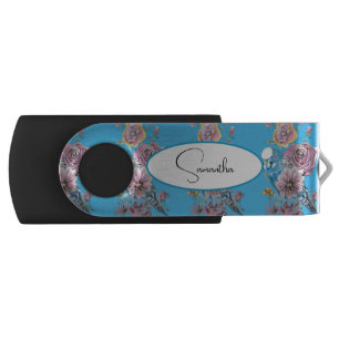 Blue Budgie Budgerigar Rose Girls Customizable Flash Drive
