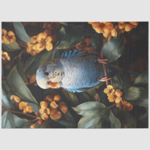 Blue Budgie Budgerigar Yellow Flowers Decoupage Tissue Paper