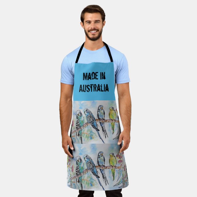 Blue Budgie Budgies Art Made In Australia Apron (Worn)