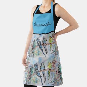 Blue Budgie Budgies Art Watercolor Birds Apron