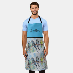 Blue Budgie Budgies Art Watercolor Birds Apron