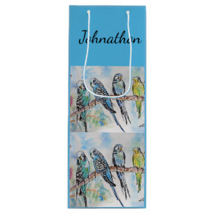 Blue Budgie Budgies Art Watercolor Birds Mens Name Wine Gift Bag