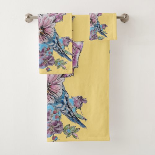Blue Budgie Budgies Cute Colorful Yellow Towel Set