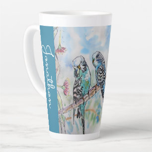 Blue Budgie Budgies Parrots Husbands Mens Name Latte Mug