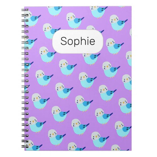 Blue Budgie Cute Parakeet Lover gift Custom Name  Notebook