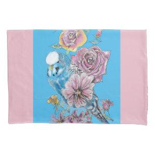 Blue Budgie Cute Whimsical Pink Blue Girls Baby Pillow Case