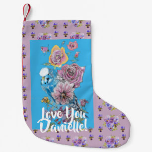 Blue Budgie floral art Ladies Christmas Stocking