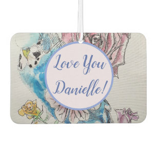 Blue Budgie heart floral Flower Car Air Freshener