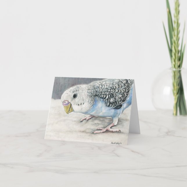 Blue Budgie Parakeet Art Note Card (Front)