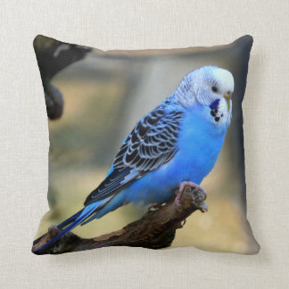 Blue Budgie Parrot Bird Throw Pillow