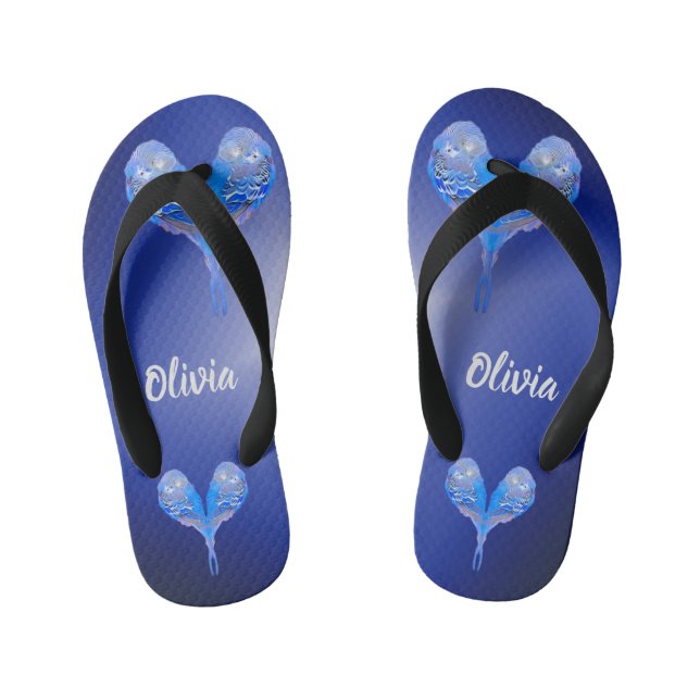 Blue budgie personalizable kid's flip flops (Footbed)