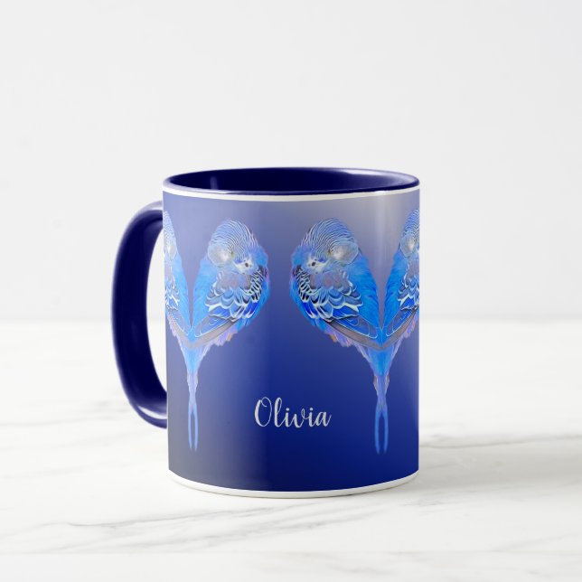 Blue budgie personalizable mug (Front Left)