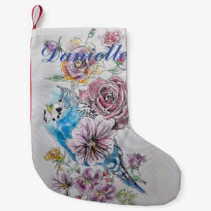 Blue Budgie Red Rose Flowers Floral Name Stocking