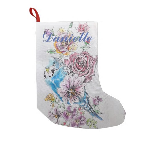 Blue Budgie Red Rose Flowers Floral Name Stocking