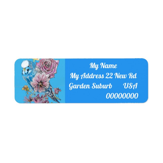 Blue Budgie Rose floral Art Return Address Labels (Front)