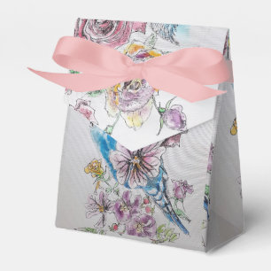 Blue Budgie & Rose Floral Party Cake Favor Box
