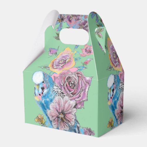 Blue Budgie  Rose Floral Party Cake Favor Box