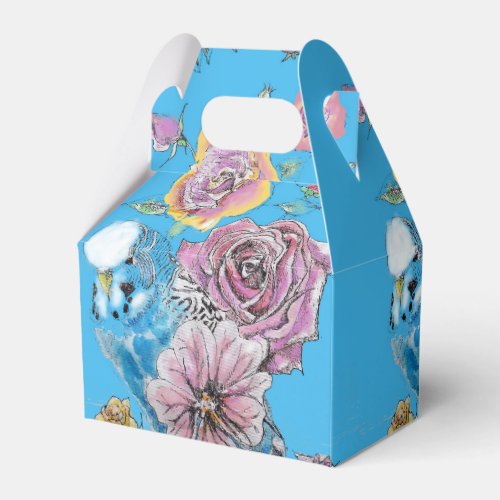 Blue Budgie  Rose Floral Party Cake Favour Box