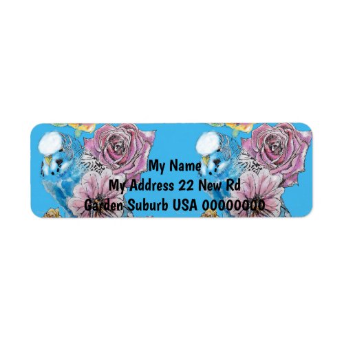 Blue Budgie Rose Watercolour Return Address Labels
