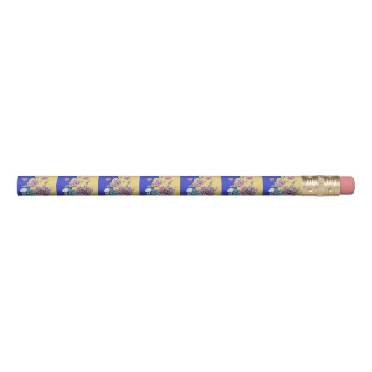 Blue Budgie & Roses Budgies Bird Yellow Pencil (Rotated 270)