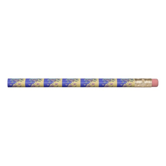 Blue Budgie & Roses Budgies Bird Yellow Pencil (Back)