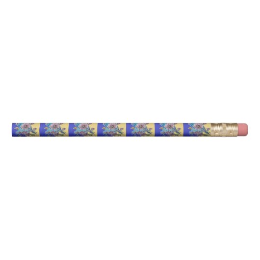 Blue Budgie & Roses Budgies Bird Yellow Pencil (Rotated 90)