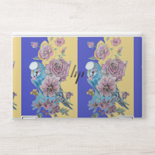 Blue Budgie Roses Flower Floral Watercolor Art HP Laptop Skin
