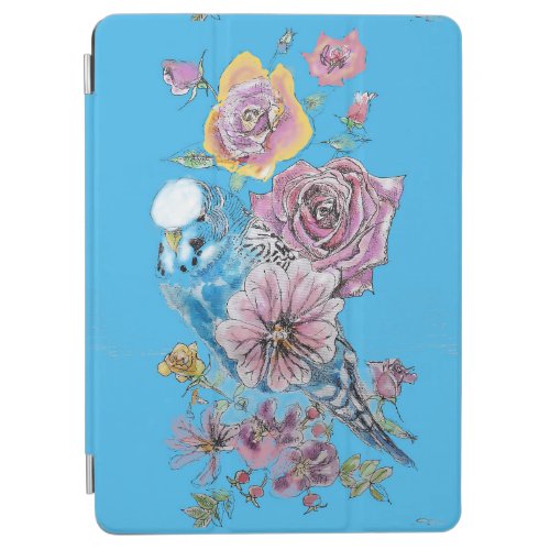 Blue Budgie Watercolor floral Girls Blue Bird  iPad Air Cover