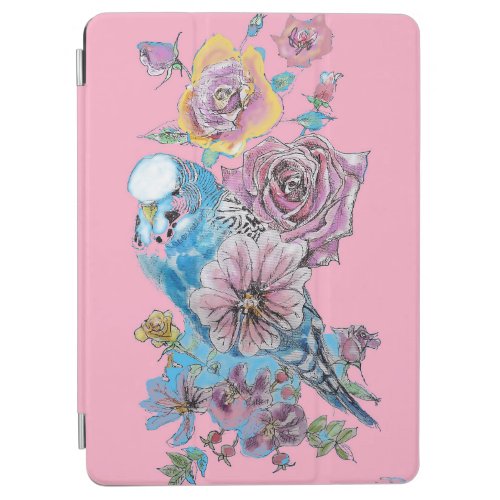 Blue Budgie Watercolor floral Girls Pink iPad Air Cover