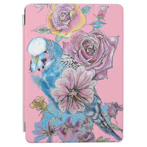 Blue Budgie Watercolor floral Girls Pink iPad Air Cover