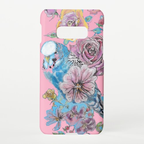 Blue Budgie Watercolor floral Girls Pink Samsung Galaxy S10E Case