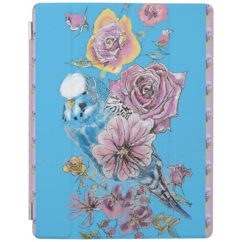 Blue Budgie Watercolor floral iPad Smart Cover