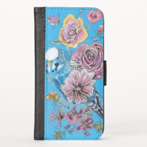 Blue Budgie Watercolor floral iPhone Incipio iPhon iPhone X Wallet Case