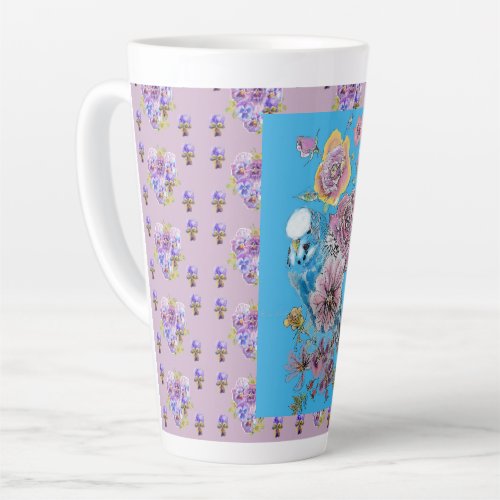Blue Budgie Watercolor floral Ladies Latte Mug