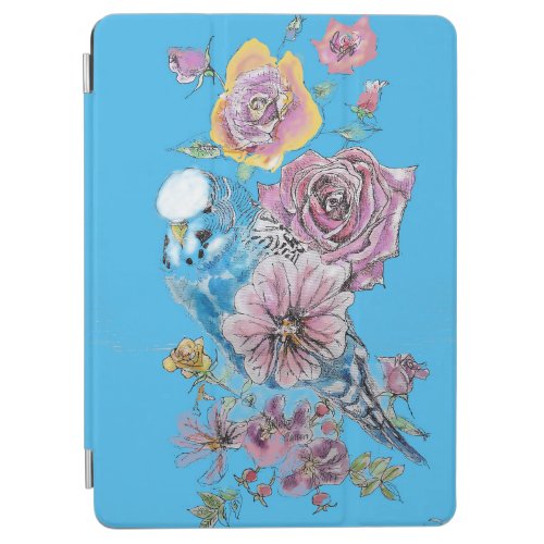 Blue Budgie Watercolor floral Painting iPad Air Cover