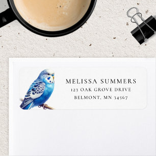 Blue Budgie Watercolor Return Address Label