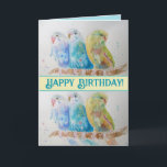Blue Budgies Watercolor Happy Birthday Budgie Aqua Card<br><div class="desc">Love You Ladies/Woman's/Wifes Name Blue Budgies Watercolor Card or Thank You Card. Designed from one of my original garden watercolors,  enjoy!</div>