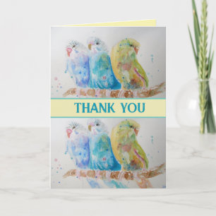 Blue Budgies Watercolor Thank You Budgie Aqua Card