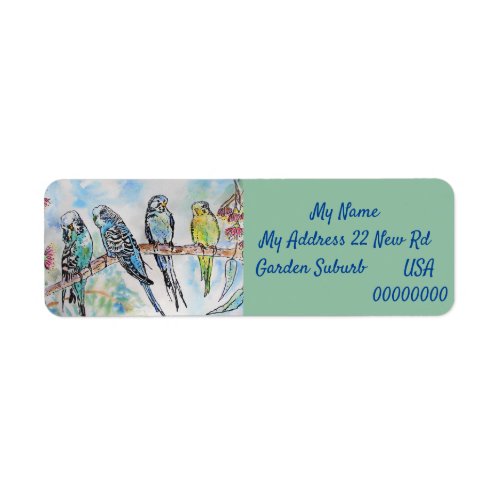 Blue Budgies Watercolour Return Address Labels