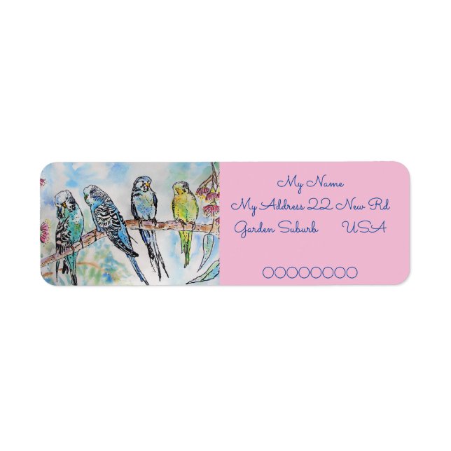 Blue Budgies Watercolour Return Address Labels (Front)