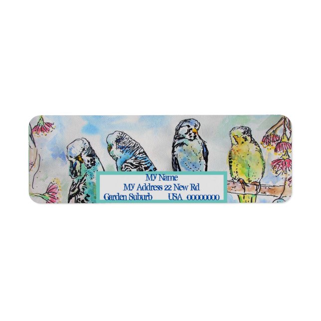 Blue Budgies Watercolour Return Address Labels (Front)