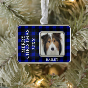 Blue Buffalo Check Dog Photo Personalized Christmas Ornament