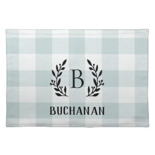 Blue Buffalo Check Family Monogram   Farmhouse Placemat