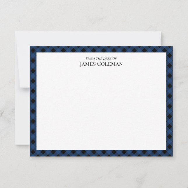 Blue Buffalo Check From The Desk Of Elegant Name Note Card (Front)