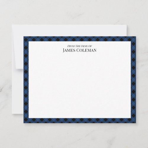 Blue Buffalo Check From The Desk Of Elegant Name Note Card