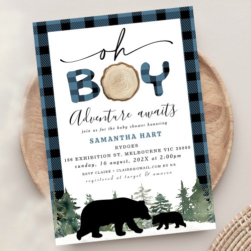 Blue Buffalo Check Lumberjack Baby Shower Invitation