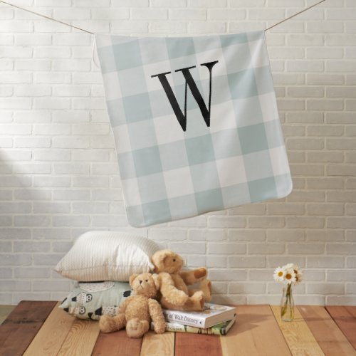 Blue Buffalo Check Monogram  Modern Farmhouse Baby Blanket