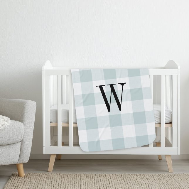 Blue Buffalo Check Monogram | Modern Farmhouse Baby Blanket (Creator Uploaded)