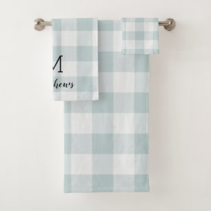 Blue Buffalo Check Monogram   Modern Farmhouse Bath Towel Set